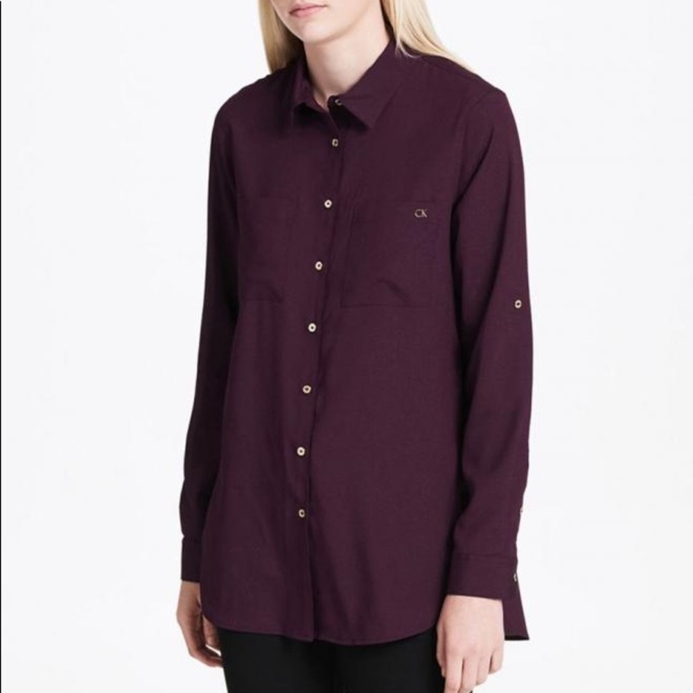Calvin Klein Plum Blouse Roll-Up Sleeve Tunic